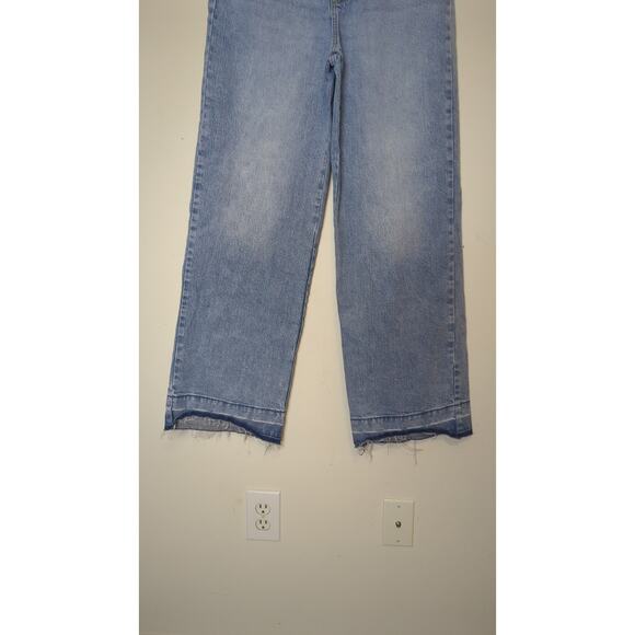 Retro Utility Streetwear High-rise Wide Straight Leg Raw Hem Jeans 6R - Picture 4 of 8